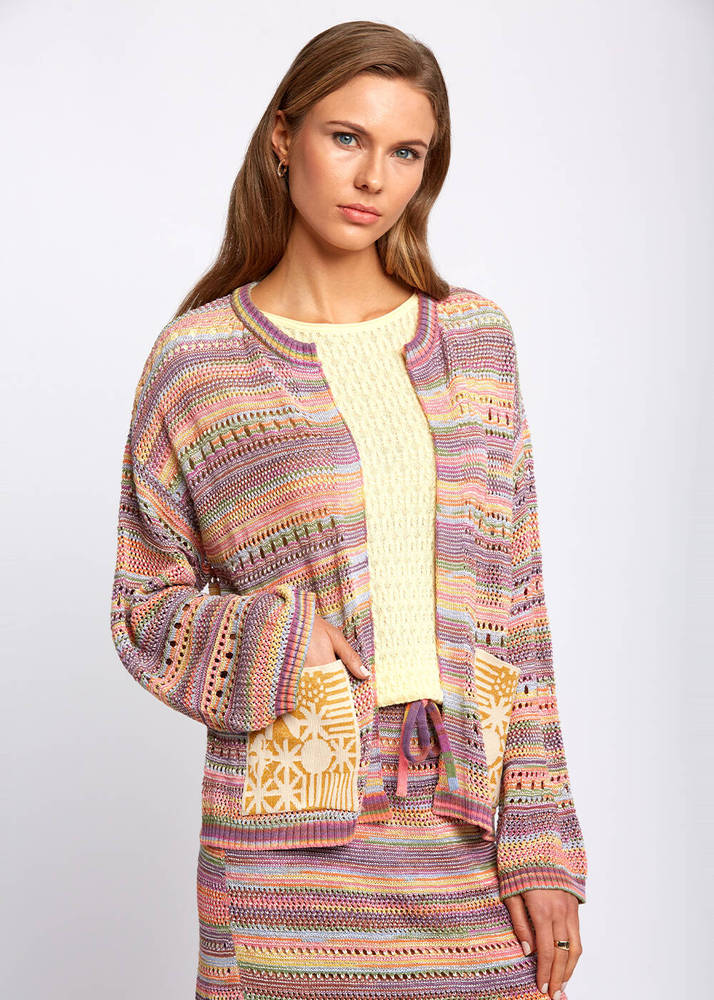 KNITSS - Back And Pocket Detail Pointelle Spice Knit Cardigan