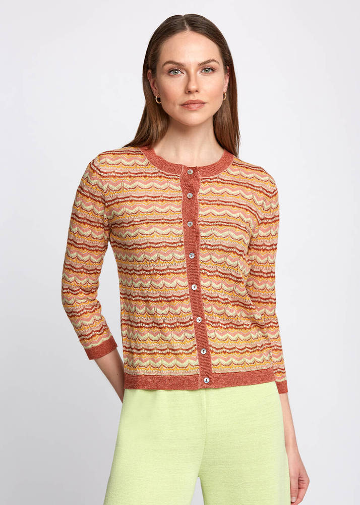 KNITSS - Pointelle Multicolor Crew Neck Knit Cardigan