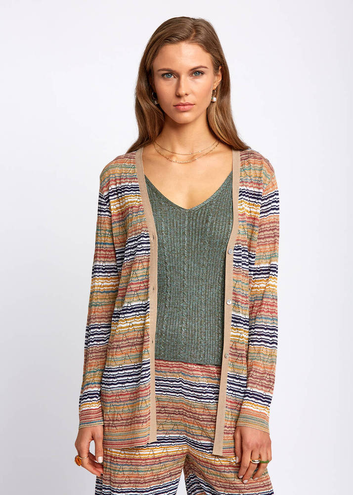 KNITSS - Striped Multicolor Light Knit Cardigan