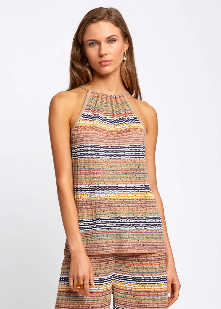 KNITSS - Tie Neck Striped Multicolor Knit Top