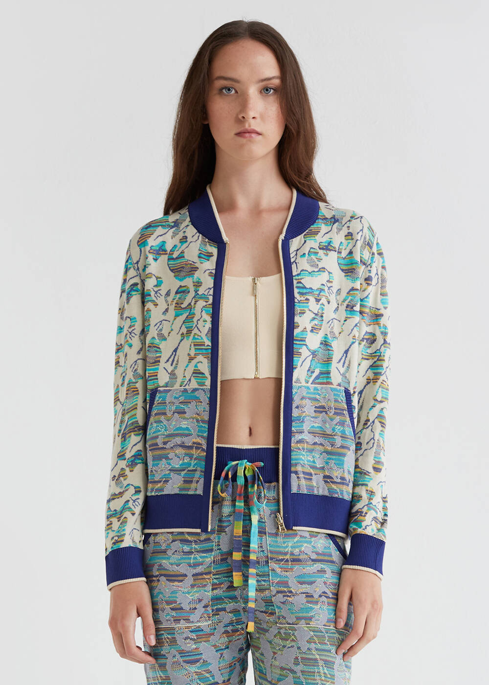 turquoise bomber jacket