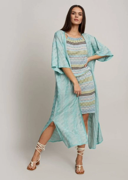 3/4 Sleeve Lurex Blue Kimono Knit Cardigan - 2