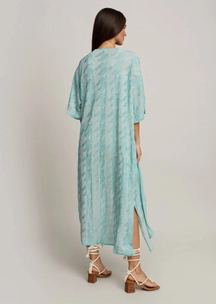 3/4 Sleeve Lurex Blue Kimono Knit Cardigan - 3