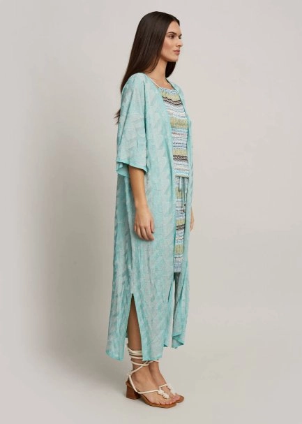 3/4 Sleeve Lurex Blue Kimono Knit Cardigan - 4