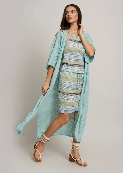 3/4 Sleeve Lurex Blue Kimono Knit Cardigan - 5