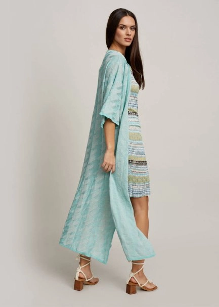 3/4 Sleeve Lurex Blue Kimono Knit Cardigan - 6