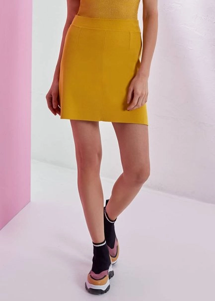 Sarı Mini Triko Etek - 1