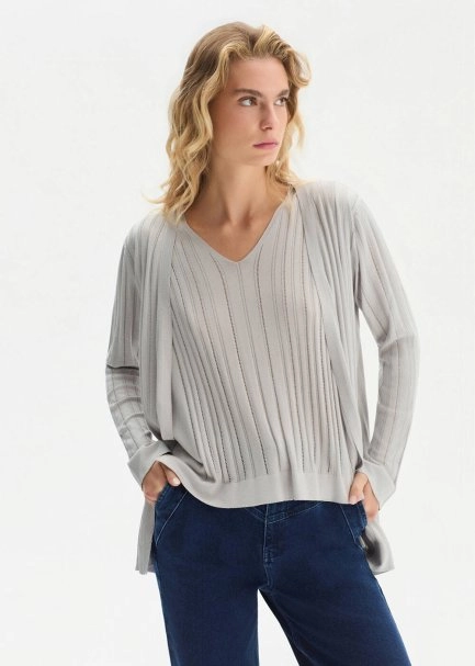 Açık Gri İpek Karışımlı Triko Hırka - 3