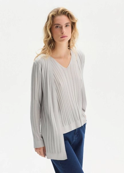 Açık Gri İpek Karışımlı Triko Hırka - 4