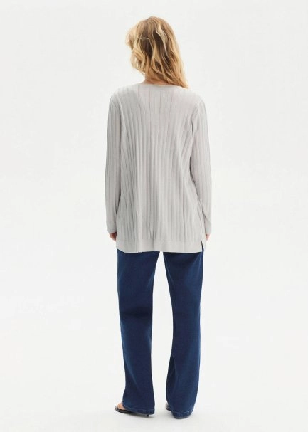 Açık Gri İpek Karışımlı Triko Hırka - 5