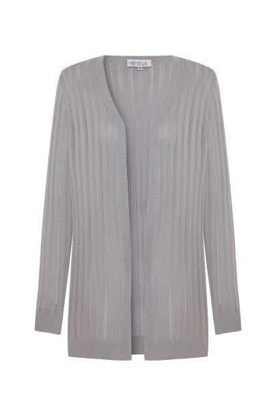 Açık Gri İpek Karışımlı Triko Hırka - 6