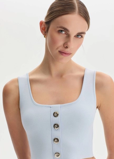 Açık Mavi Crop Triko Üst - 4