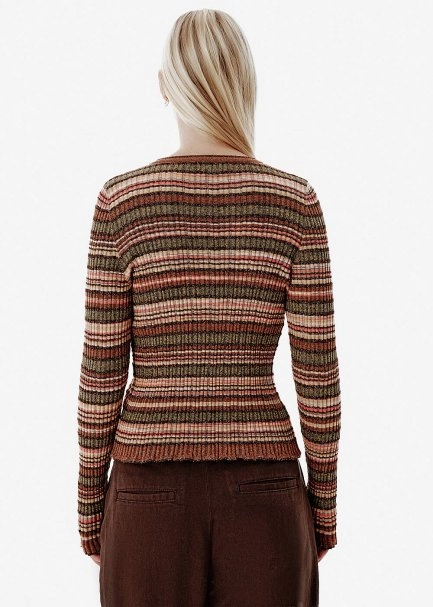 Ajour Knit Brown-Green Color Gradient Cardigan - 5