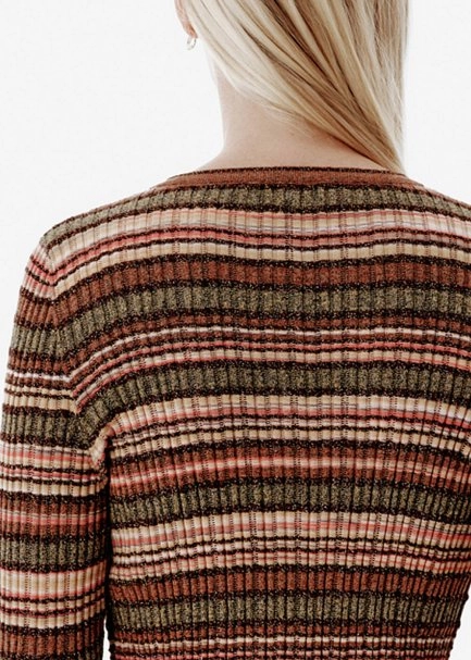 Ajour Knit Brown-Green Color Gradient Cardigan - 4