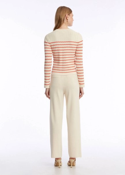 Ajur Örgü Bej Mercan Çizgili Triko Hırka - 5