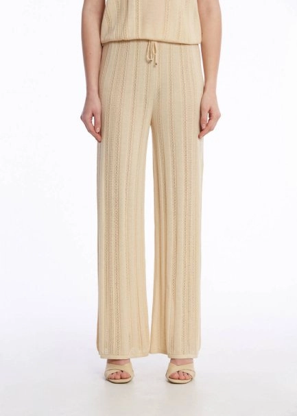Ajur Örgü Bej Triko Pantolon - 1