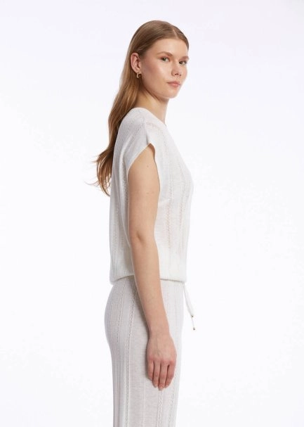 Ajur Örgü Beyaz Triko Üst - 3