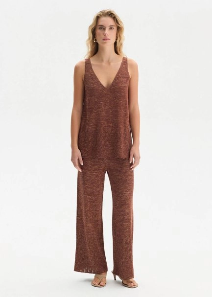 Ajur Örgü Bronz Triko Pantolon - 1