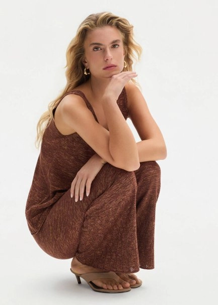 Ajur Örgü Bronz Triko Pantolon - 2