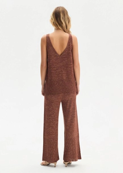 Ajur Örgü Bronz Triko Pantolon - 5