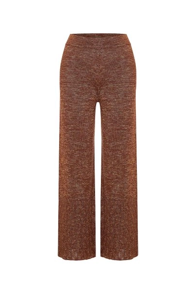 Ajur Örgü Bronz Triko Pantolon - 6
