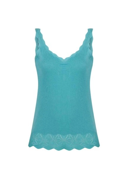 Ajur Örgü Detaylı Turkuaz Triko Üst - 6