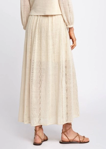 Ajur Örgü Detaylı Yırtmaçlı Bej Uzun Triko Etek - 3