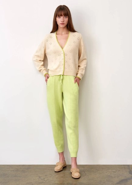 Ajur Örgü Düğmeli Krem Rengi Yün Hırka - 2