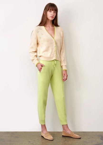 Ajur Örgü Düğmeli Krem Rengi Yün Hırka - 5