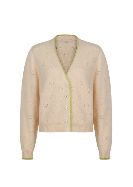 Ajur Örgü Düğmeli Krem Rengi Yün Hırka - 8