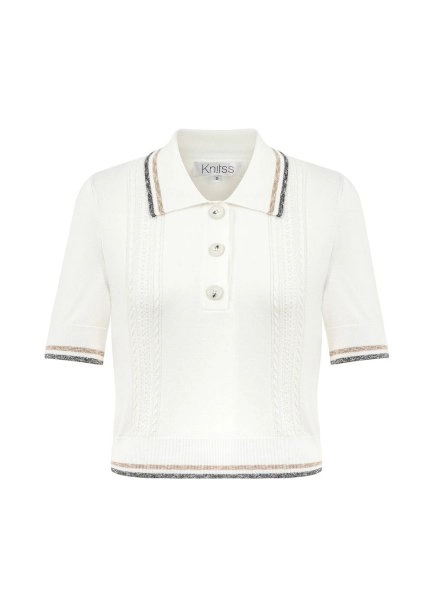 Ajur Örgü Kontrast Çizgili Crop Triko Üst - 6