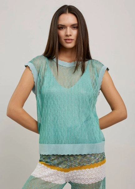 Ajur Örgü Mint Yeşili İnce Triko Üst - 1