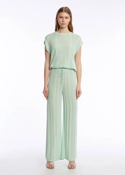 Ajur Örgü Mint Yeşili Triko Pantolon - 2