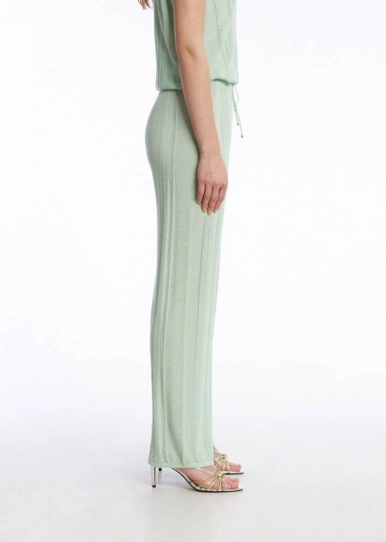 Ajur Örgü Mint Yeşili Triko Pantolon - 3