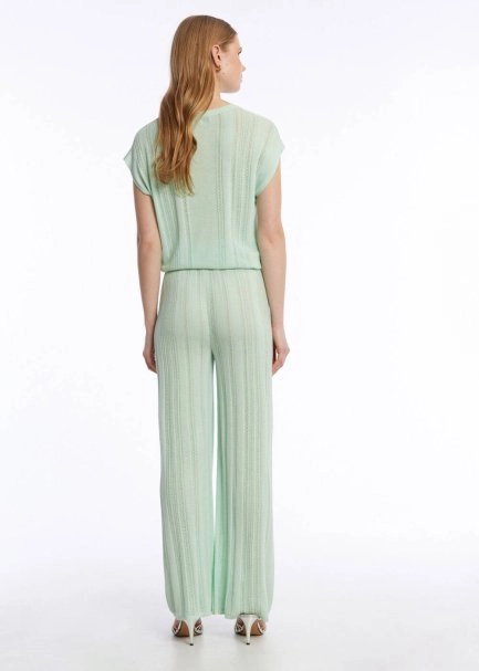 Ajur Örgü Mint Yeşili Triko Pantolon - 5