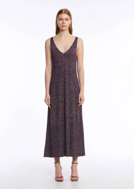 Ajur Örgü Mor Triko Elbise - 1