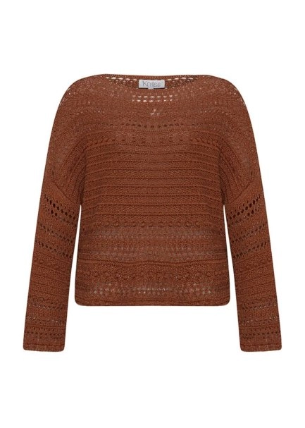 Ajur Örgü Oversize Tütün Rengi Triko Üst - 6