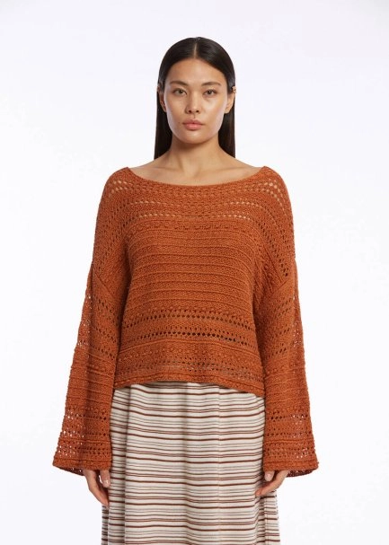Ajur Örgü Oversize Tütün Rengi Triko Üst - 1