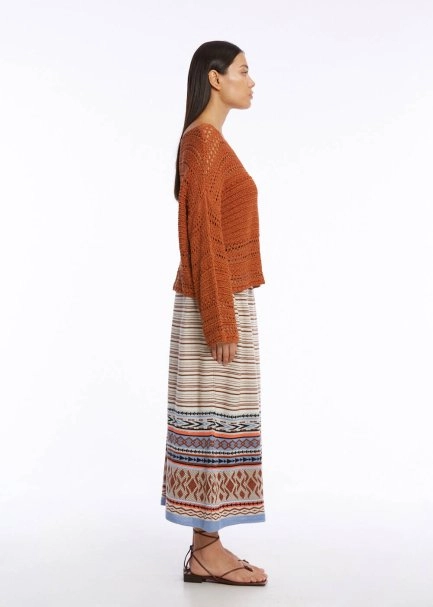 Ajur Örgü Oversize Tütün Rengi Triko Üst - 4