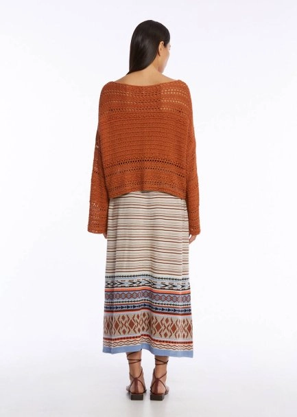 Ajur Örgü Oversize Tütün Rengi Triko Üst - 5