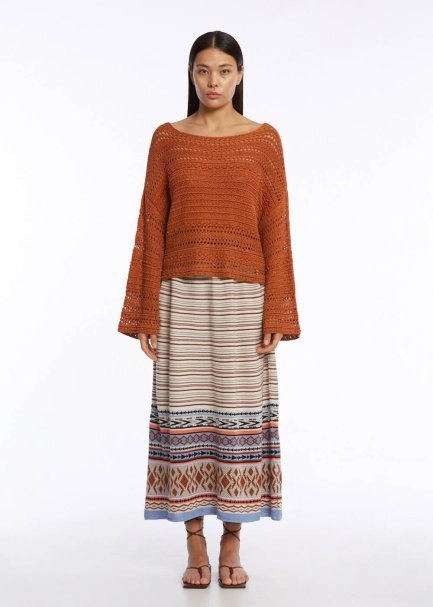 Ajur Örgü Oversize Tütün Rengi Triko Üst - 2