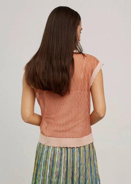 Ajur Örgü Pudra Rengi İnce Triko Üst - 3