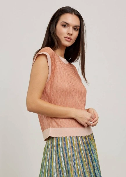 Ajur Örgü Pudra Rengi İnce Triko Üst - 4