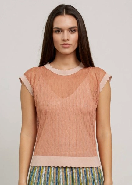 Ajur Örgü Pudra Rengi İnce Triko Üst - 7