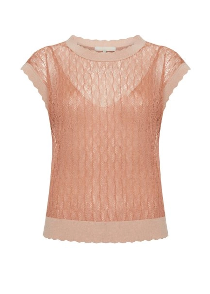 Ajur Örgü Pudra Rengi İnce Triko Üst - 8