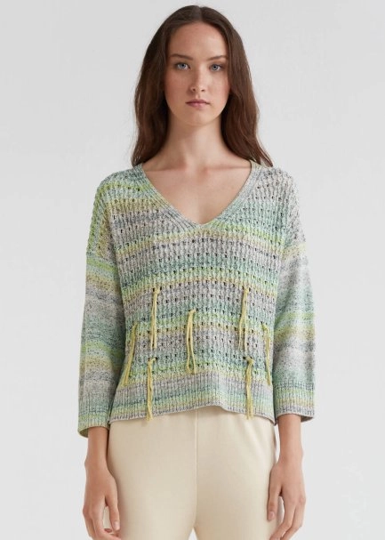 Ajur Örgü Püsküllü Mint Yeşili Triko Kazak - 1