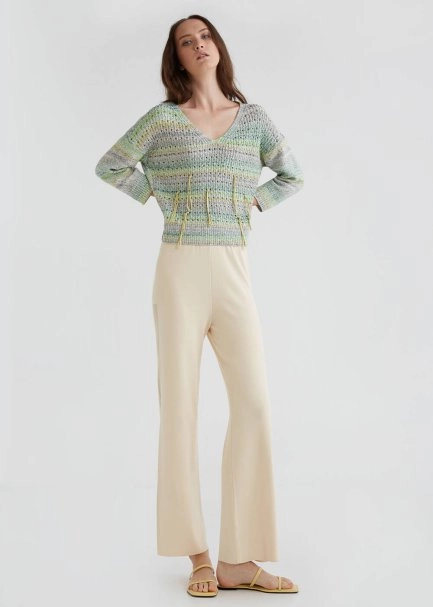 Ajur Örgü Püsküllü Mint Yeşili Triko Kazak - 5