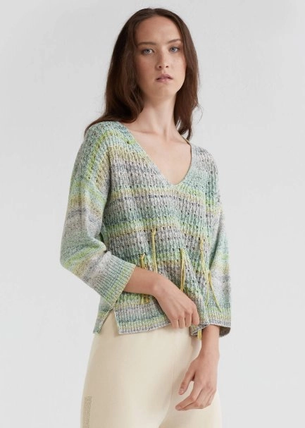 Ajur Örgü Püsküllü Mint Yeşili Triko Kazak - 7