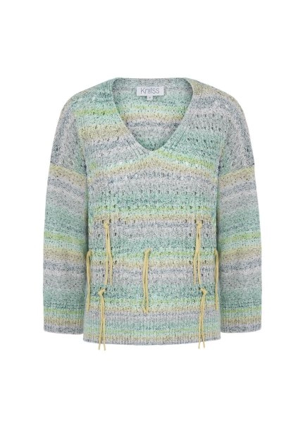 Ajur Örgü Püsküllü Mint Yeşili Triko Kazak - 8