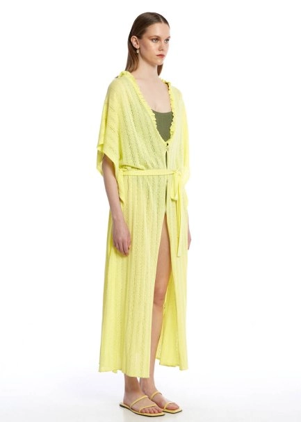 Ajur Örgü Sarı Triko Kaftan - 3